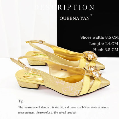 Newest Lemon Green Color Party Weddling Low Heels Pointed Toe Women Shoes and Bag Made of New Bright Materials Comfortable Heels