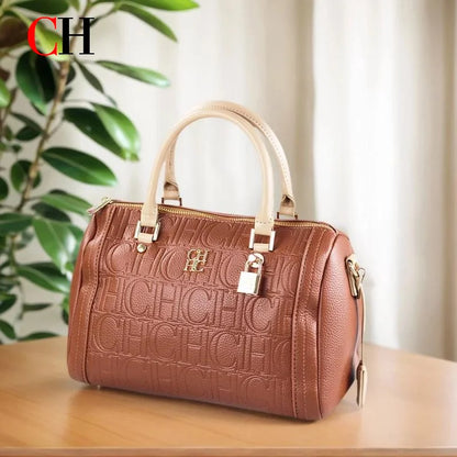 CH Boston Bag Women Metal Lock Handbag Double Top Handle Detachable Crossbody Strap Daily Travel Ladies Shoulder Purse