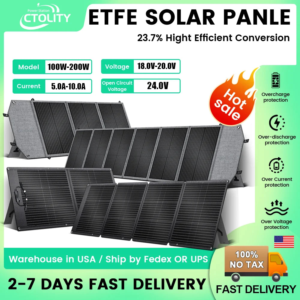 CTOLITY 100W-200W Foldable Solar Panel 22% Efficiency Portable Solar Charger for Camping Home Energy Storage Power Station