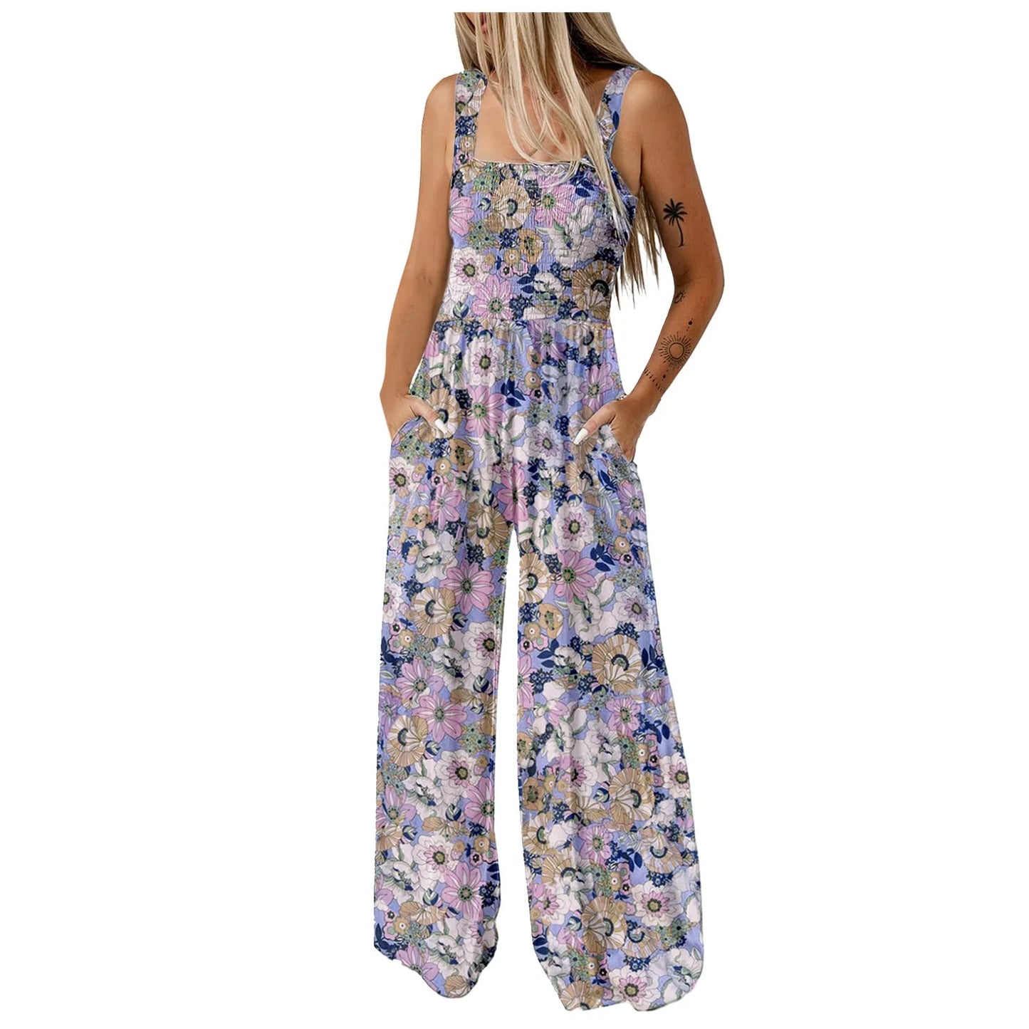 Summer Sexy Sling Jumpsuits Women'S Fashion Printed Loose Pencil Pants Casual Streetwear Elegant Party Female Spaghetti Rompers