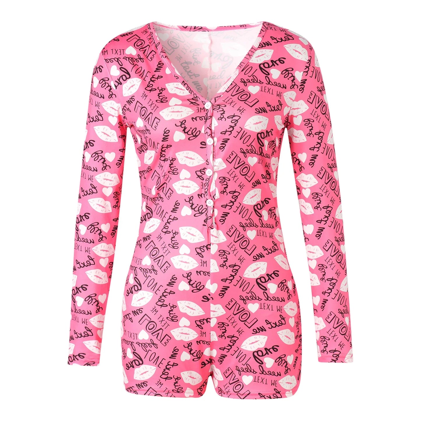 Combhasaki Women's Sexy High Waist Functional Buttoned Flap OnesEies Casual Pattern Print Romper Long Sleeve Playsuit Homewear