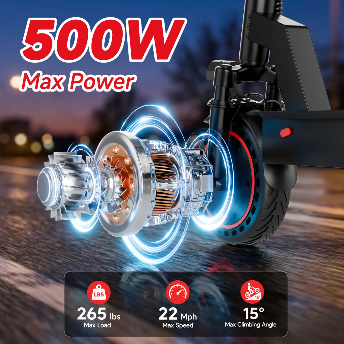 10inch Solid Tire Electric Scooter with Basket 7.8AH Battery 22Miles Max Range 22MPH Max Speed Dua Shock Absorption Foldable Adult E-scooter