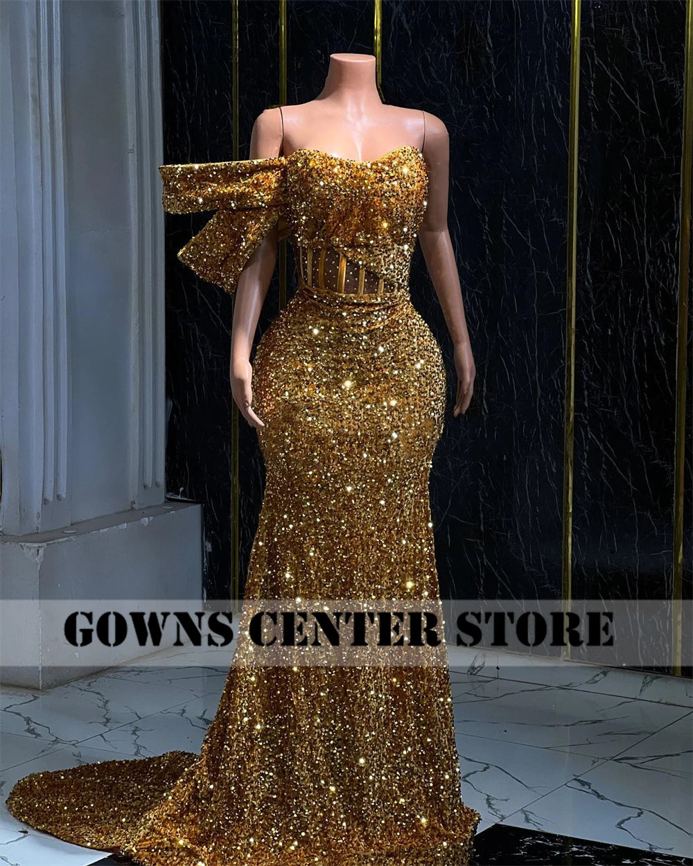 Dazzling Gold Aso Ebi Evening Dresses Luxury 2024 Beaded Sequins Mermaid African Wedding Party Dress Formal Gown Customized