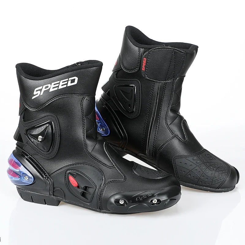 Men Women Motorcycle Boots Microfiber Leather Motorbike Riding Shoes, Anticollision Ankle Protective Moto Racing Short Boot A004