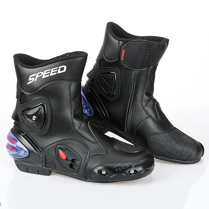 Men Women Motorcycle Boots Microfiber Leather Motorbike Riding Shoes, Anticollision Ankle Protective Moto Racing Short Boot A004