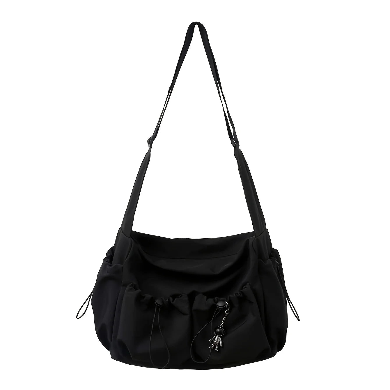 Fashionable Crossbody Bag with Drawstring Accent - Spacious & Secure Zipper Closure - Includes Stylish Bag Charm