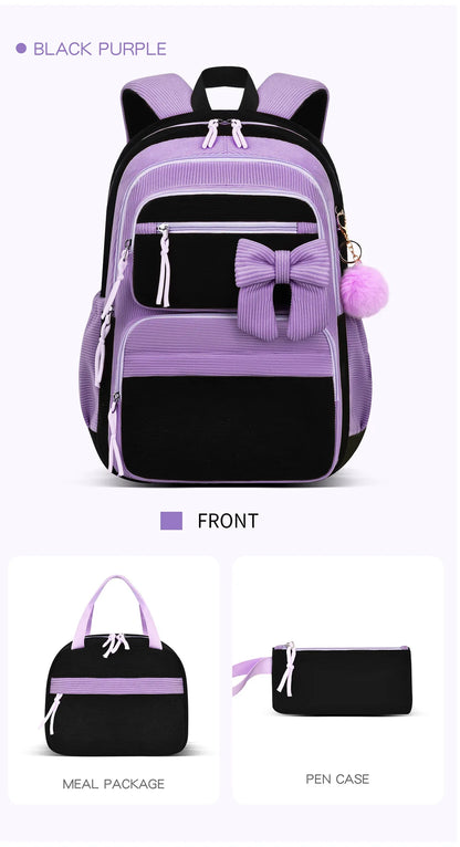 2026 High Quality Corduroy Three Piece Backpack with Cherry Pattern Princess Large Capacity Lightweight School Bag mochilas
