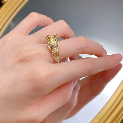Luxury 9999 24K Solid gold certifid gold dragon domineering dragon head ring dragon tiger spirit dragon head gold ring