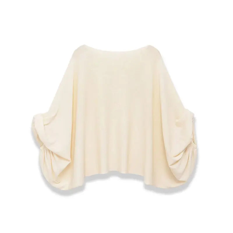 TFAFXY 2026 Spring Casual Women Knit Solid Long Sleeve Chic Beige Bat Sleeve Loose Fashion Sweater