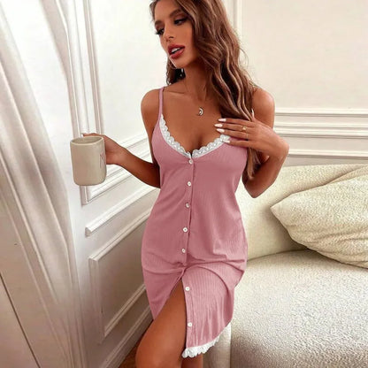 Women's Nightgowns Lace Buttons Sexy Halter Dresses Sub Comfortable Casual Can Be Worn Outside The Nightgown Homewear