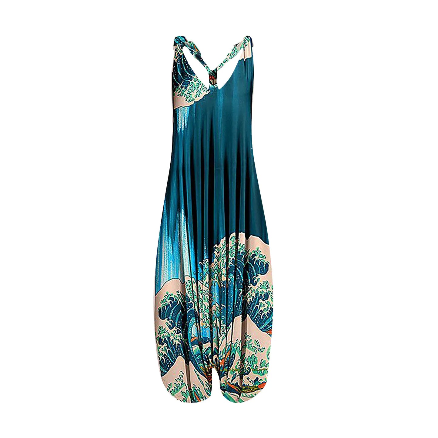 Wide Leg Bohemian Loose Overall Jumpsuit Ethnic Mandala Vintage Paisley Printing Women Rompers Backless Harem Bloomers Playsuit
