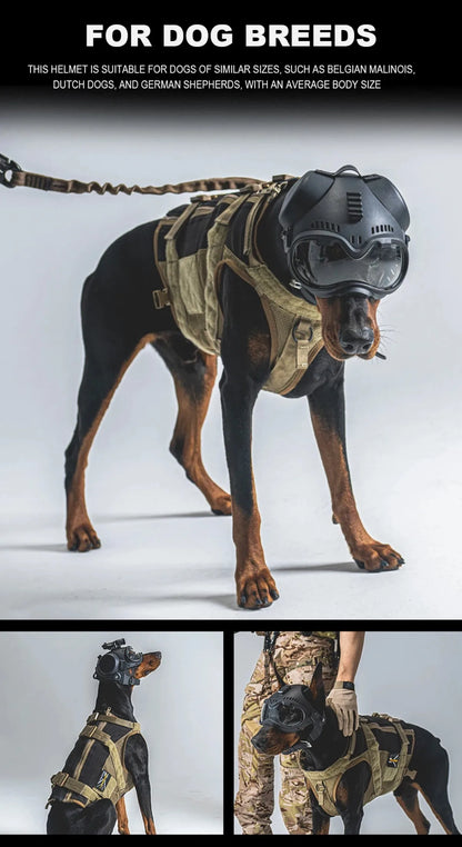 ATUBAN Tactical Dog Military Hunting Training K9 Helmet, Large Dog Patrol Dogs Sheepdog Pet Motorcycle Protective Helmet Goggles