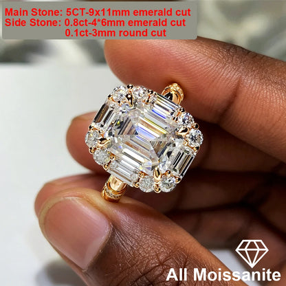 BXINY Luxury 9cttw Emerald Cut Full Moissanite Ring Pure S925 Silver for Women GRA Certified Diamonds Wedding Band Gifts Jewelry