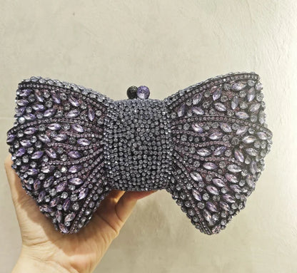 XIYUAN Silver White Rhinestone Evening Bag Muti-color Bow Diamond Clutches Wedding Party Purse Female Luxury Bridal Handbag Gift