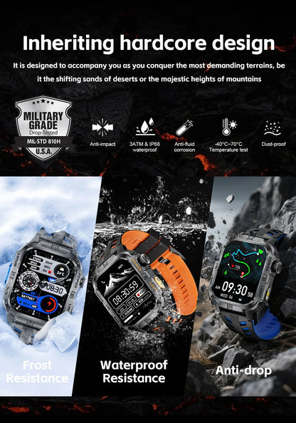 New Outdoor Military Men Smartwatch Equipped With GPS Sports LED Lighting, Compass, Wireless Communication IP68 Waterproof Watch
