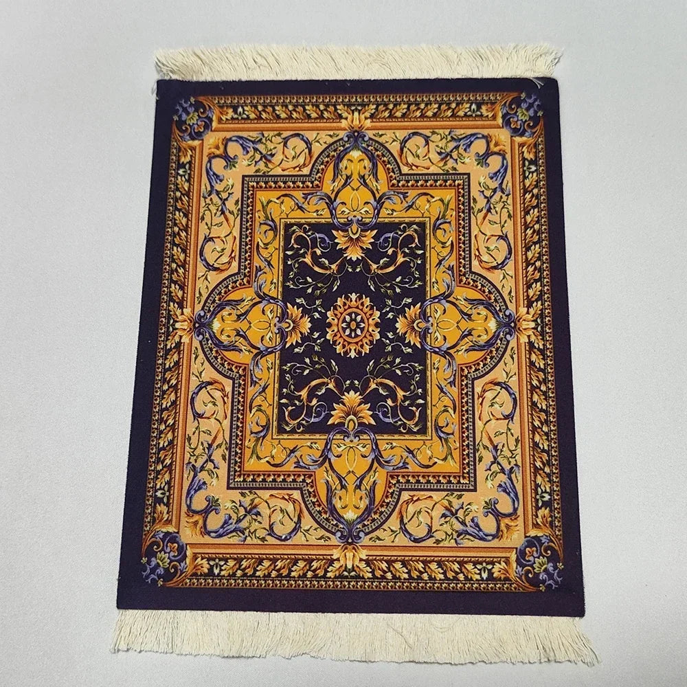 Woven flower Persian carpet small coaster wholesale merchants cheap mouse pad desk mat retro style rubber non-slip computer mats