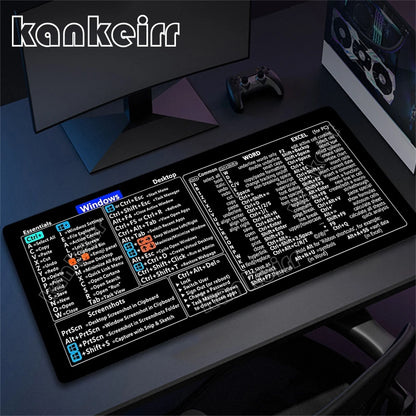 Shortcuts Mouse Pad Large Desk Mat Desk Accessories Deskmat With Non-Slip Rubber Base Stitched Edge Deskpad Mac/Windows Mousepad