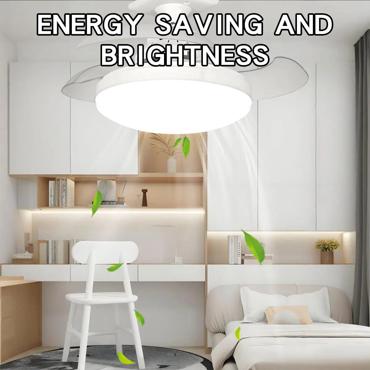Three-Color Dimming LED E27 Ceiling Fan Lights with Remote Control Silent Dimmable Invisible Fan Light for Living Room Bedroom