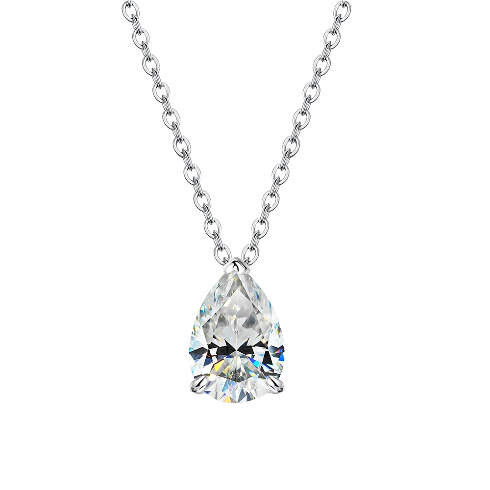 IGOTOS 1-4CT Water Drop Moissanite Pendant Necklace Women 925 Sterling Silver Round/Sharp Claw Lab Diamond Pendant Neck Chain
