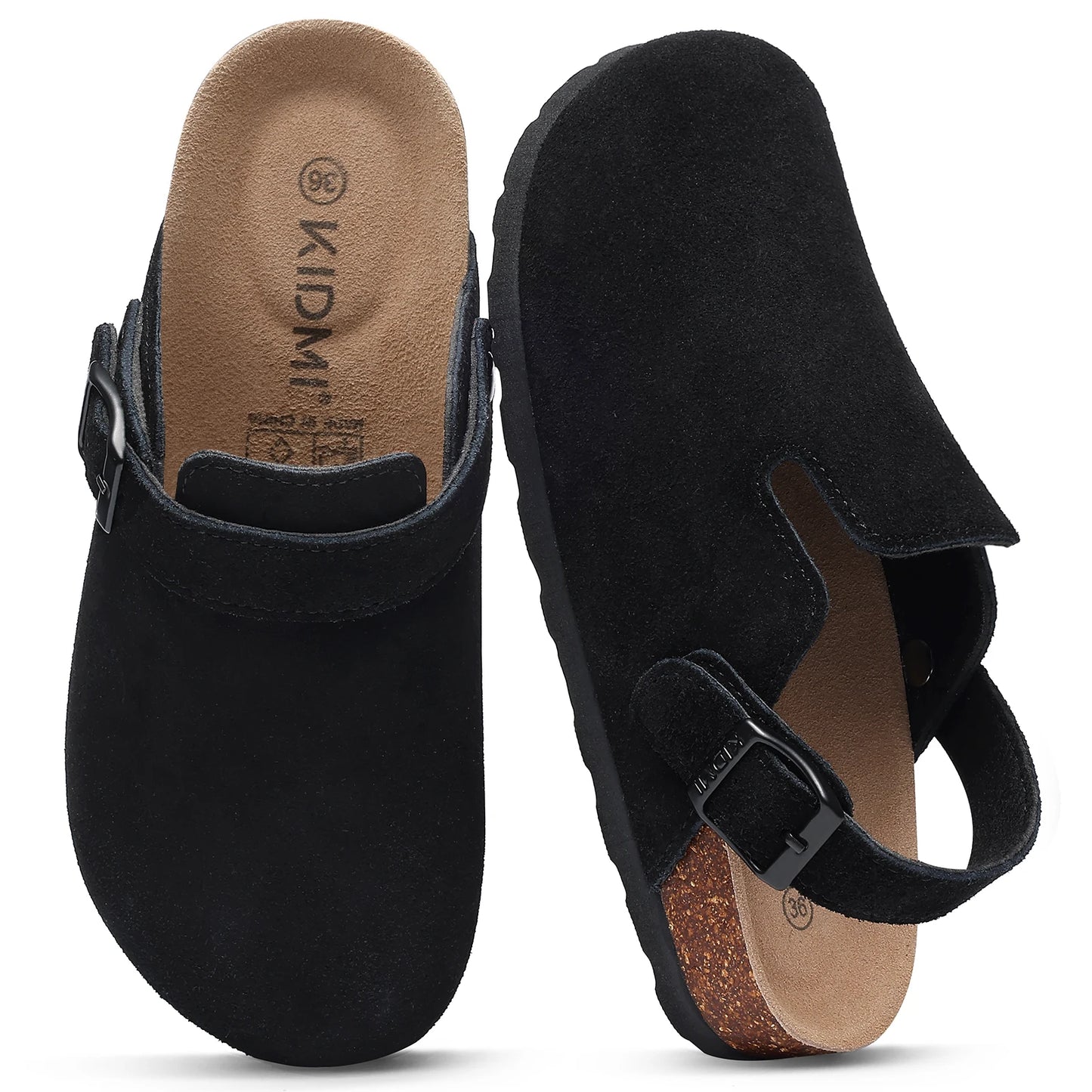 Litfun New Fashion Women's Clogs with Adjustable Strap Cork Footbed Leather Mules with Arch Support Unisex Outdoor Potato Shoes