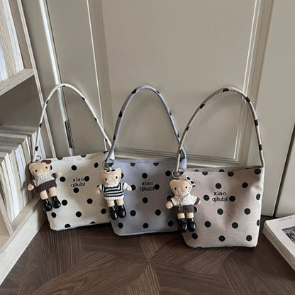 Korean Style Niche Linen Dot Shoulder Bag Women New Fashion Large Capacity Bucket Bag Casual Versatile Commuting Underarm Bag