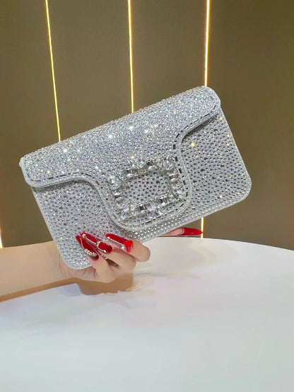 New Ladies Luxury Crystals Evening Bags Sparkling Diamond Dinner Party Dress Bags Metal Chain Wedding Clutch Purses and Handbags