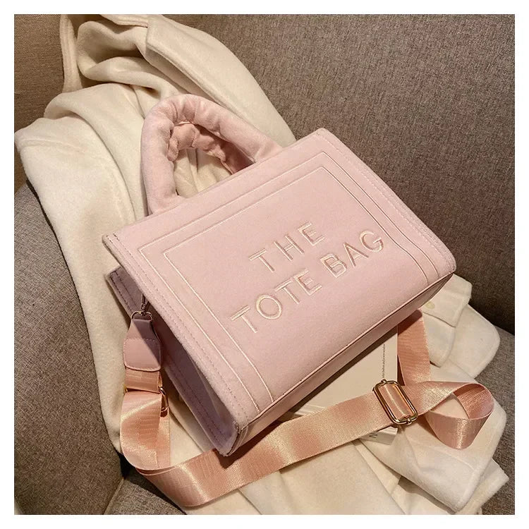 Female Square Tote Crossbody Bag Aesthetic Velour Elegant Letter Print Ladies Shoulder Bags Top Handle Women's Charisma Handbags