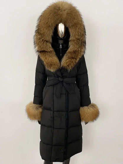 OFTBUY 2024 Long Winter Jacket Women Natural Real Raccoon Fox Fur Collar Hooded White Duck Down Coat Thick Warm Casual Outerwear
