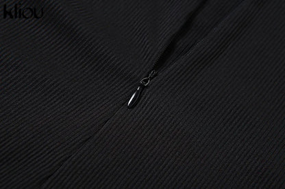 kliou Casual Basic Jumpsuits Women Concise Autumn Full Sleeve O-neck Body-shaping Overall Solid Sporty Daily Lady Classic Cloth