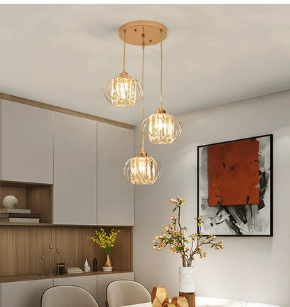 Crystal LED Pendant Lights For Dining Room Living Room Nordic Black Iron Shade 1/3 Lights Kitchen Decor Hanging Ceiling Lamp