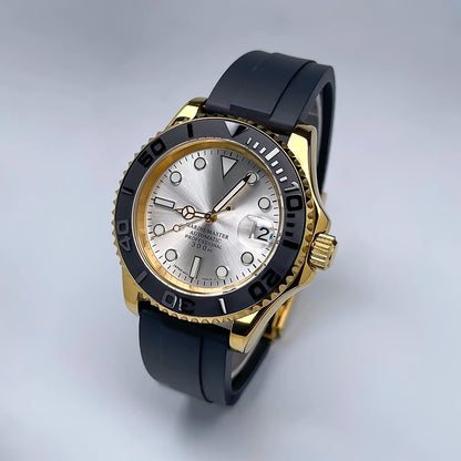 NH35 Automatic Watch Men 40MM Full Gold YM Ceramic Bezel Two-Way Rotating Sapphire Glass Luminous Luxury Rubber Strap for Man