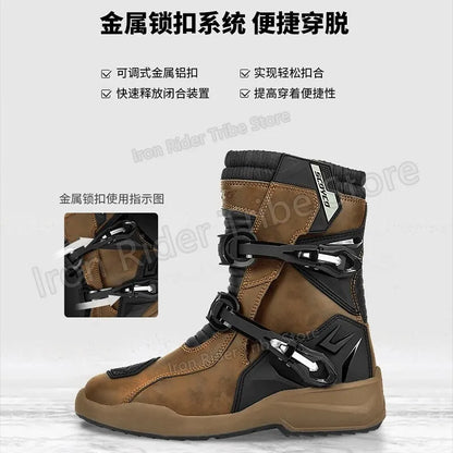 Men's Enduro Motocross Rally Boots, Waterproof TPU Leather Motorcycle Protective Boots, Anti-slip High  Off-Road Riding Shoes