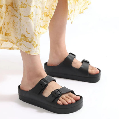 Shevalues Casual Women's Sandals With Arch Support Anti-slip Fashion New Slides Soft Sole Beach Slippers With Adjustable Buckle