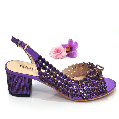 2024 New Italian Design Full Drill Elegant Wine Evening High Heels Wedding Party Shoes Matching Clutch Handbag