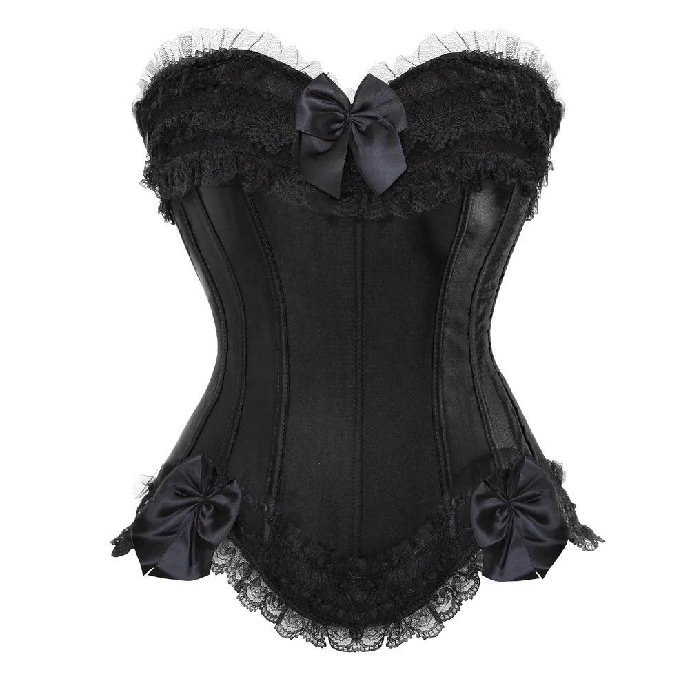 HLJ&GG Sexy Lace Splicing Corset Two Piece Sets Women Off Shoulder Sleevleess Top And Ruffle Mini Skirts Outfits Y2K Streetwear