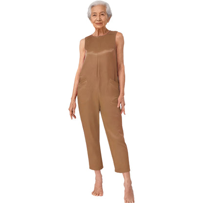 Women's Elderly Anti-Strip Adaptive Jumpsuit Back Legs Zip Long Sleeve Long Pants Nursing Rompers for Special Needs Disabilities