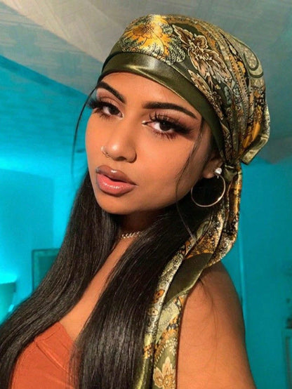 1pc Bohemian Print Faux Silk Satin Scarf Square Hijab New Elegant Floral Women Bandana Shawl Breathable Versatile Scarves