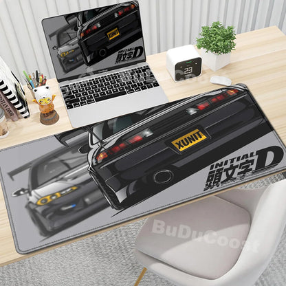 Gaming Mouse Pad Non-slip Mausepad Anime Initial D Keyboard Mats Large Office Deskmat Black And White Art Rubber Mice Pad Carpet