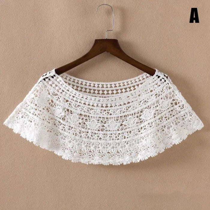 Women Vintage Crochet Knit Cape Elegant Cute Lace Short Hollow Out Shawls Shrug Poncho Wedding Bridal Evening Dress Lace Scarf