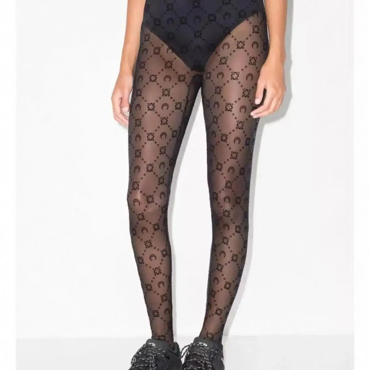 High Waist Pants Women Street Wear Elastic Slimming Tight Thin Socks Autumn Fashion Solid Color Moon Perspective Mesh Plush