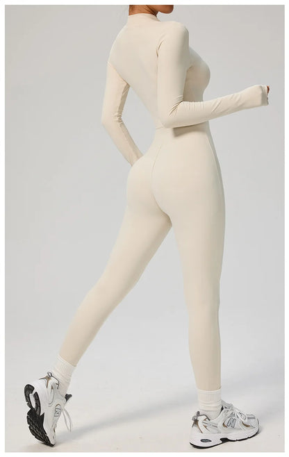 TRY TO BN Women's Jumpsuit Long Sleeve Zipper Shapewear Bodysuit Yoga Fitness One Piece Tights Gym Clothing Mono Deportivo Mujer