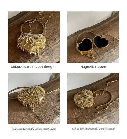 Heart Shape Diamond Evening Clutch Rhinestones Purse Ladies Fashion Bag Designer for Women Chain Shoulder Bag Luxury Small Bling
