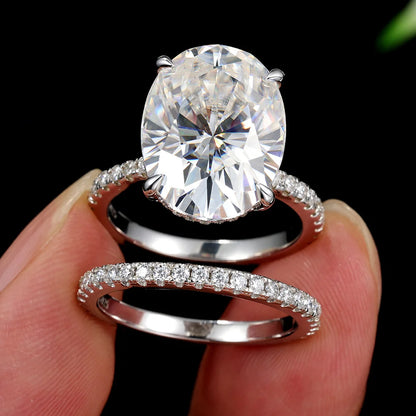 COSYA 10CT 13*15mm Oval Cut Moissanite Ring Set 100% 925 Silver D Color VVS Lab Diamond Wedding Band Luxury Fine Jewelry Gift