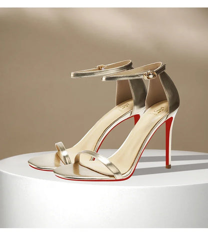 Sandals, Women's Summer New High Heels, Women's Slim Heels, Sexy and Fashionable, Golden Open Toe Straight Strap Sandals