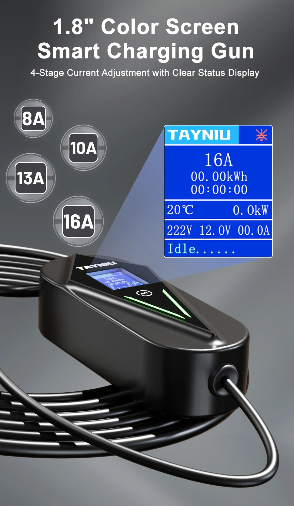 TAYSLA 3.5KW 16A Portable EV Charger NEMA 5-15 Plug TYPE1 SAE J1772 TYPE2 GB/T Electric Car Charger for BYD Geely EX2 Changan