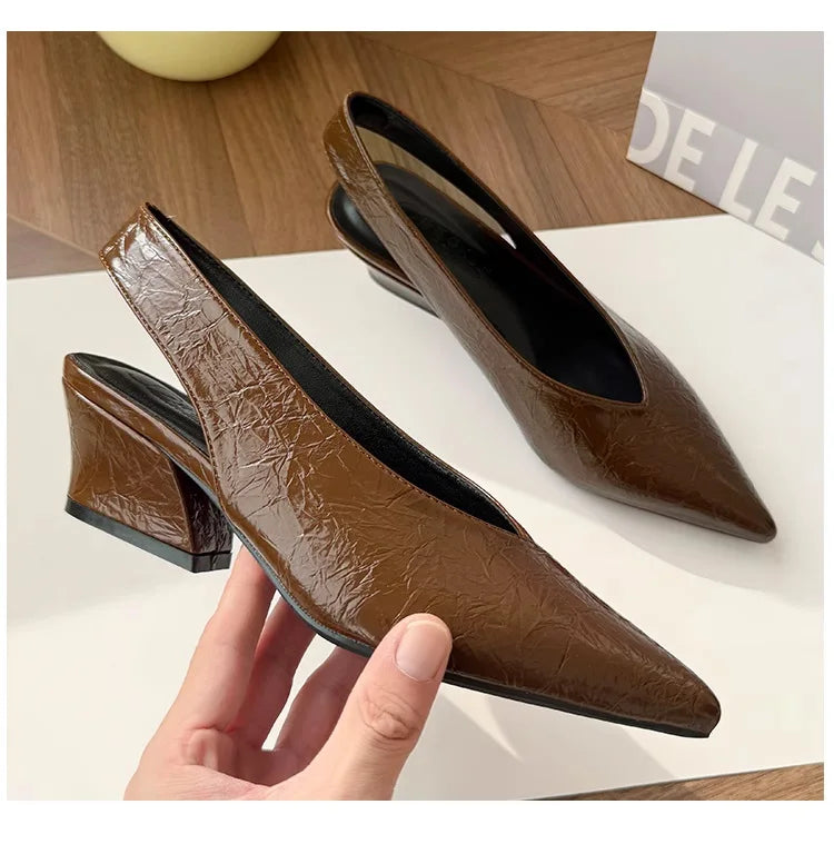 Sandals Luxury Brand Sexy Dress Shoes Elegant Chunky High Heeeled Pumps Sexy Pointed Toe Evening Shoes Women Shoes V Cut Shoes