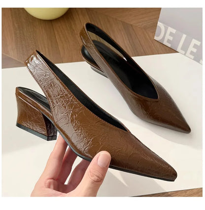 Sandals Luxury Brand Sexy Dress Shoes Elegant Chunky High Heeeled Pumps Sexy Pointed Toe Evening Shoes Women Shoes V Cut Shoes