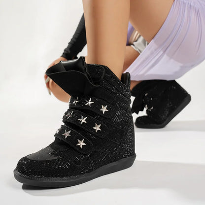 Casual Designer Sneakers Women Luxury Ankle Boots Fashion High Quality Cow Suede Flat Platform Height Increase High-top Shoes