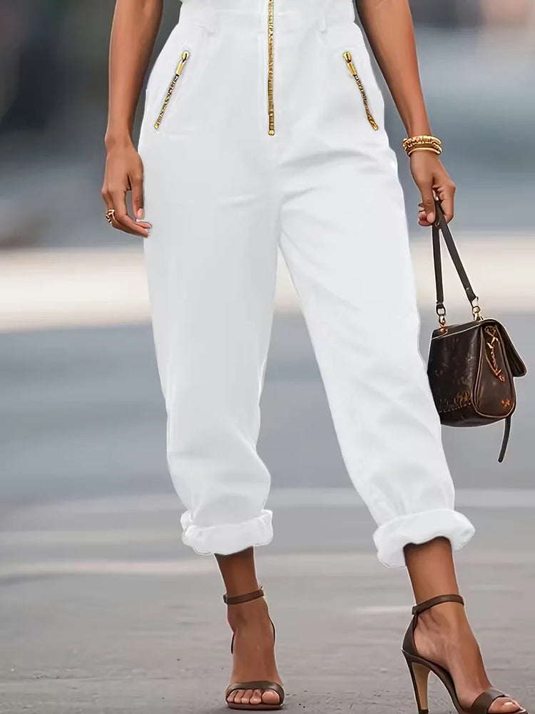 Jumpsuits women 2026 rompers New spring summer elegant pocket sleeveless lapel solid-color zipper jumpsuits women's clothing