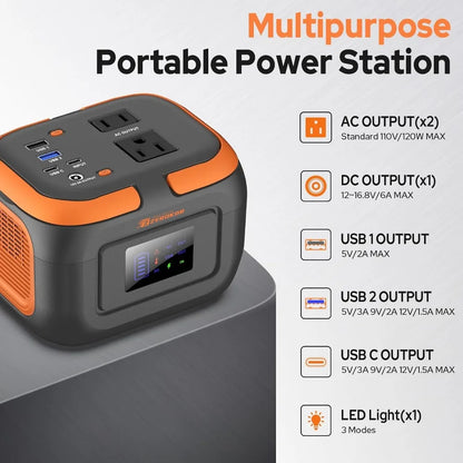 Portable Power Station 120W, Compact Generator 97.6Wh Battery Pack with AC Outlet and USB C Input for Outdoor and Emergency Use